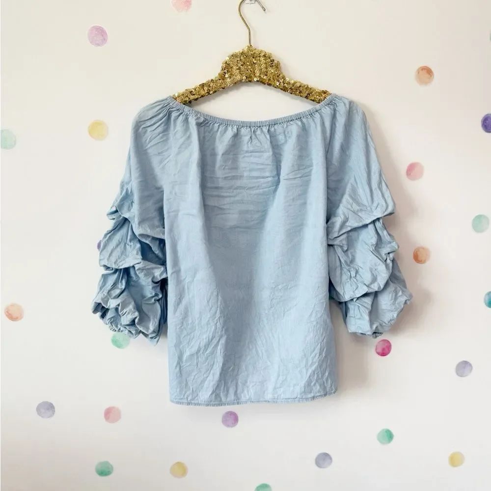 Light Blue Ruffle Sleeve Blouse - Picture 3 of 3